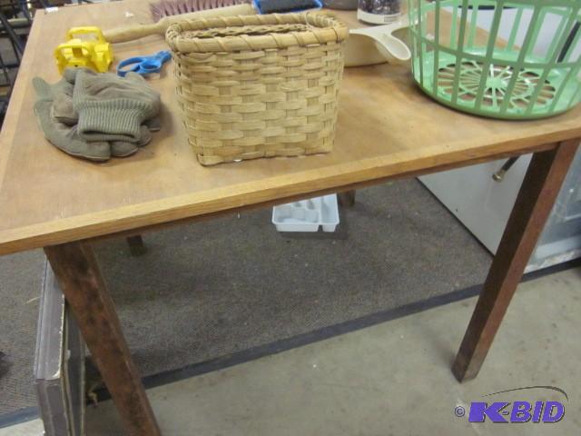 3 foot x 3 foot wood table. Items o...
