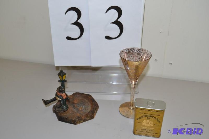 lot 33 image: Vintage ashtray - tin - glass