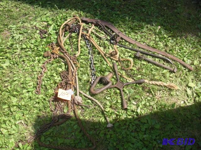 lot 103 image: Misc. Chains, Rope, Crow Bar, Large...