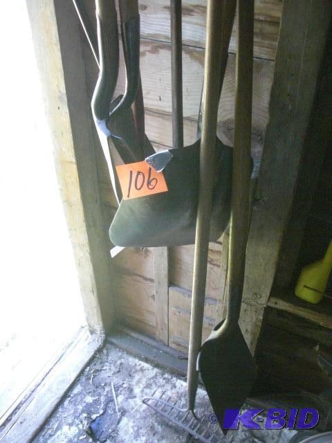 lot 106 image: Garden Rake  Square Shovel with l...