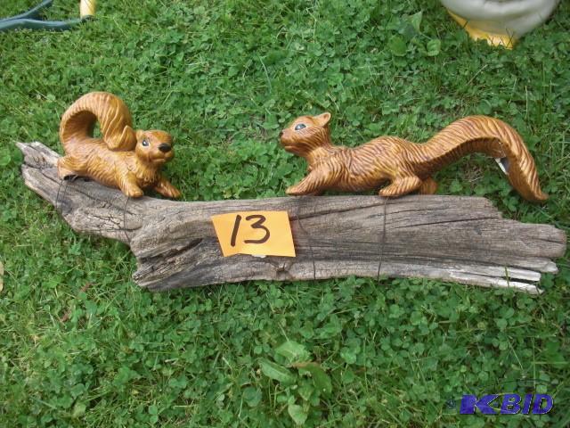 lot 13 image: 2 GlassPorcelain Squirrels on a lo...