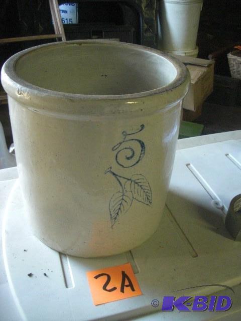lot 2A image: No 5, Birch Leaf crock.. Excellent ...