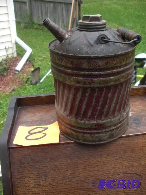 lot 8 image: Old fashion Gas Can. 14in h x 9 in ...