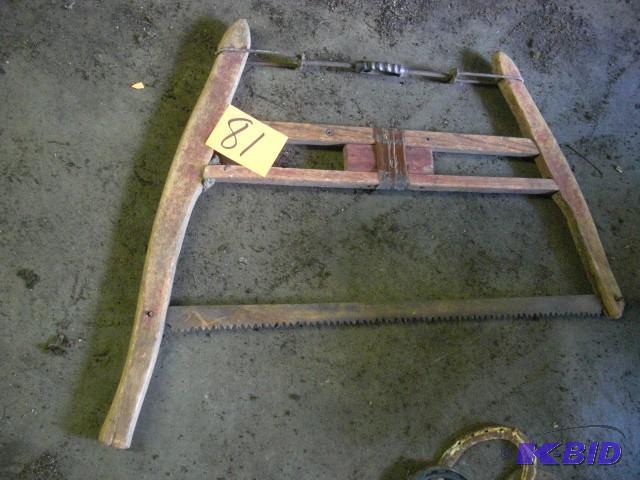 lot 81 image: Old Cross cut saw..Appears one arm ...