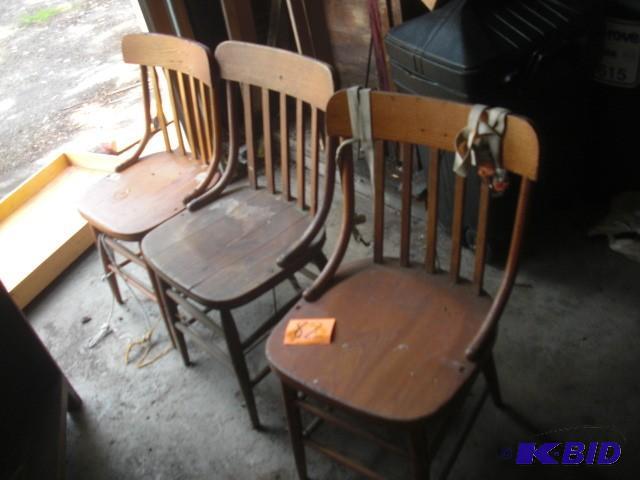 lot 82 image: 3 wooden Chairs.. Solid as they hav...