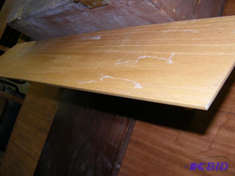 lot 145 image: Wooden Shelf, one leg needs to be t...