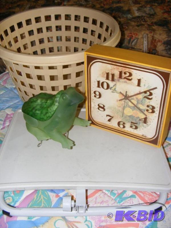 lot 152 image: laundry basket, clock, glass frog a...