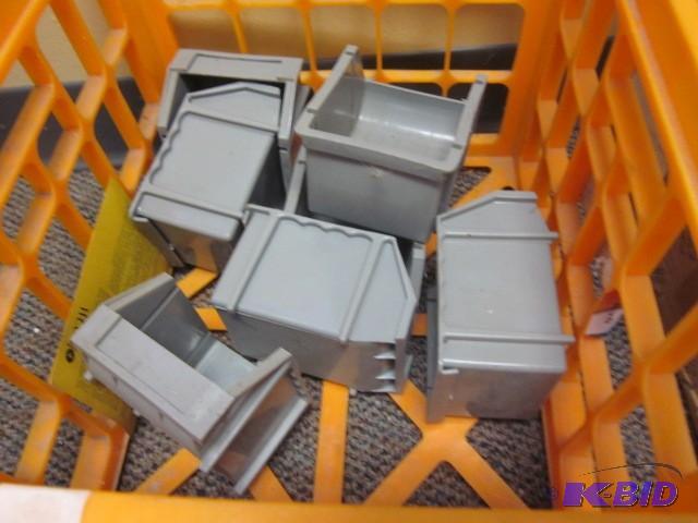 (7) small gray hanging storage bins...