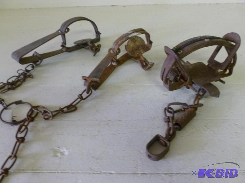 lot 126 image: Lot of three Victor leg traps....