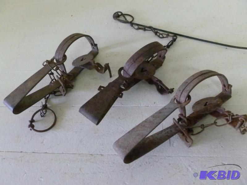 lot 127 image: Lot of three Victor leg traps....