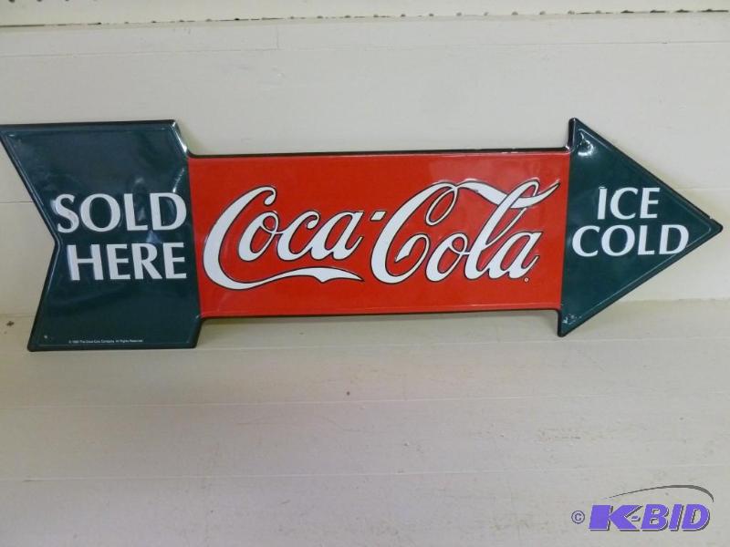 lot 158 image: Coca-Cola embossed metal sign that ...