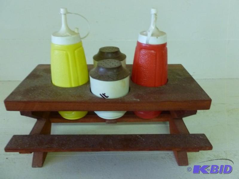 lot 240 image: Solid wood picnic table style condi...