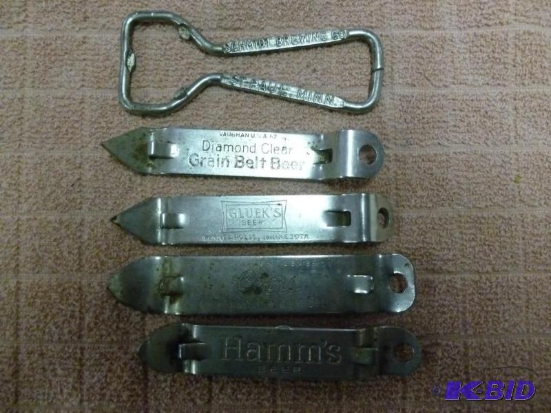 lot 44 image: Lot of five vintage metal bottle op...