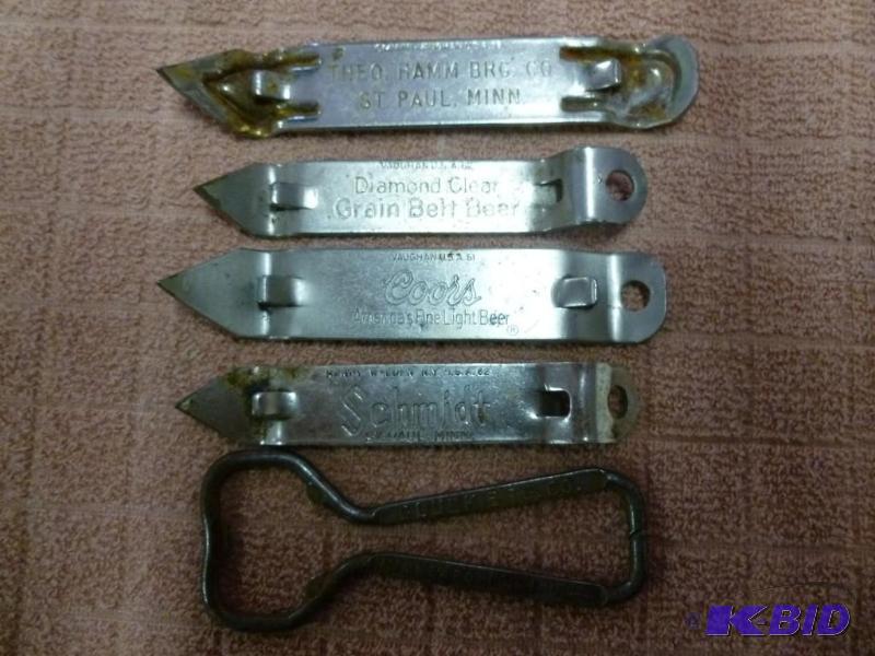 lot 45 image: Lot of five vintage metal bottle op...