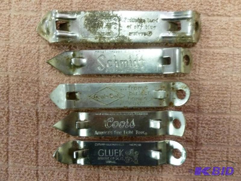 lot 46 image: Lot of five vintage metal bottle op...