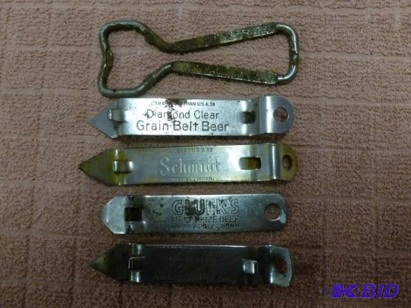 lot 47 image: Lot of five vintage metal bottle op...