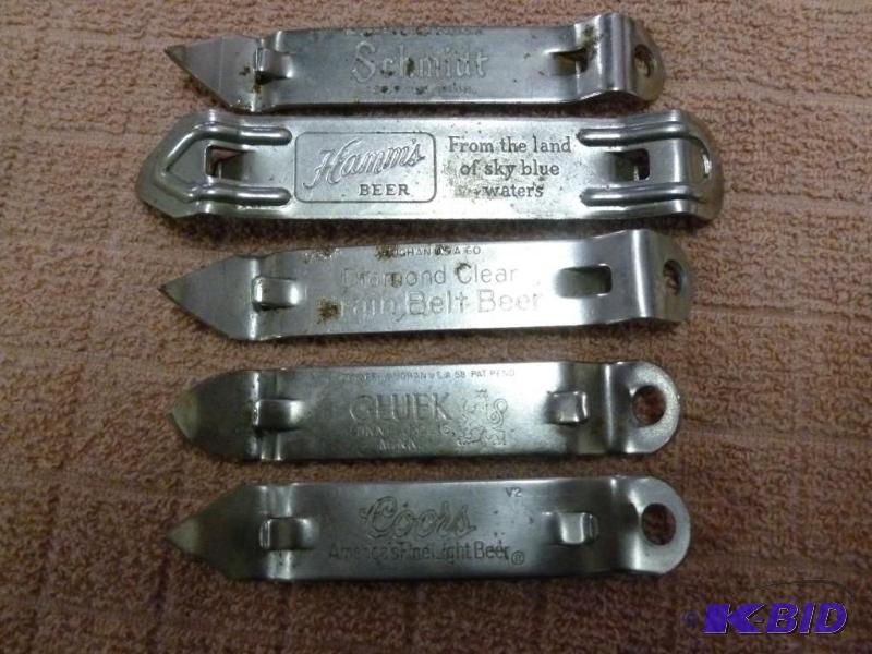 lot 48 image: Lot of five vintage metal bottle op...