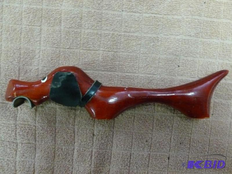 lot 49 image: Large wooden dog head handled bottl...
