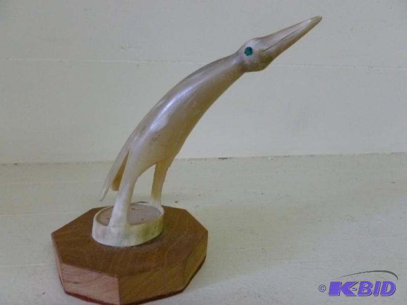 lot 95 image: Hand carved bull horn - bird shelf ...