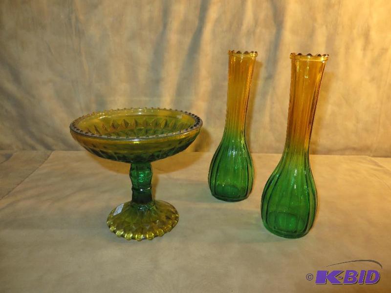 Three pieces of vintage painted gla...
