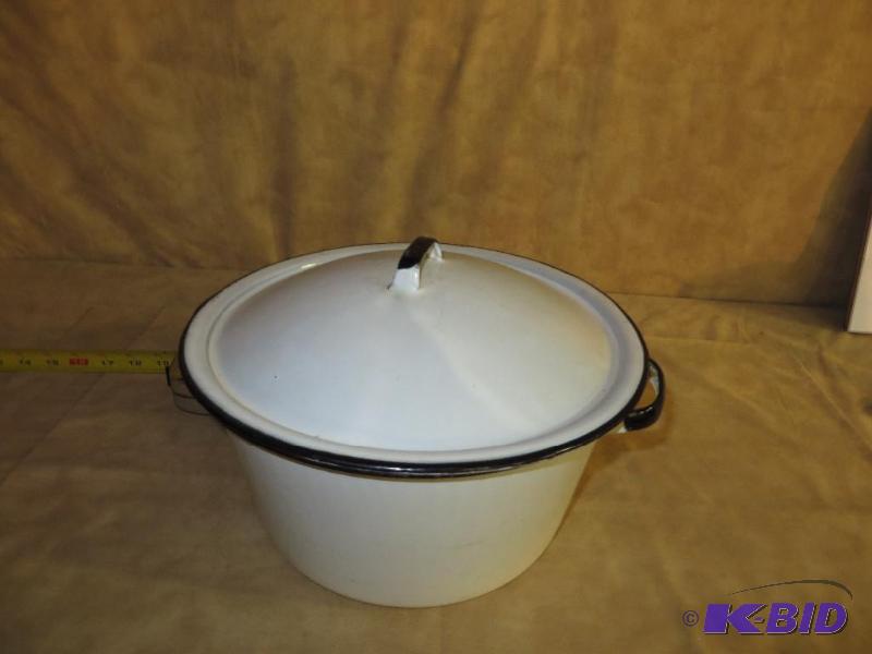White ENAMELED PAN with LID and bla...
