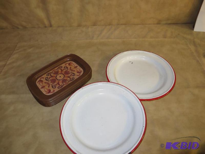 Two WHITE ENAMEL PLATES with some n...