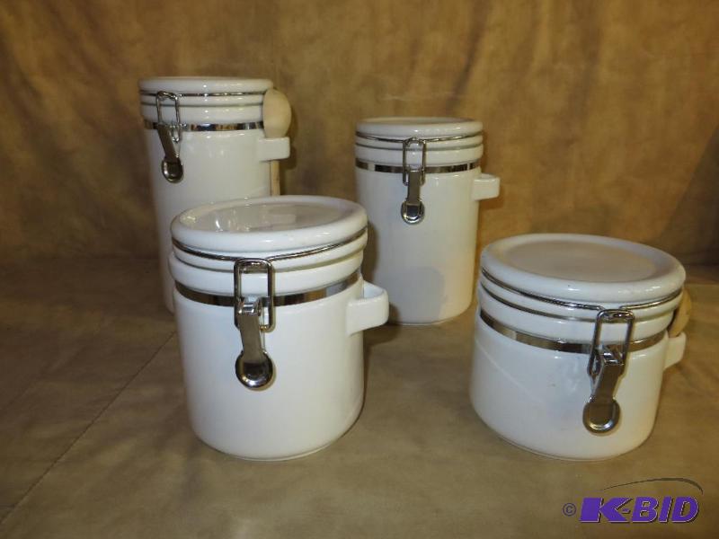 SET OF 4 ALL WHITE HEAVY CERAMIC CA...