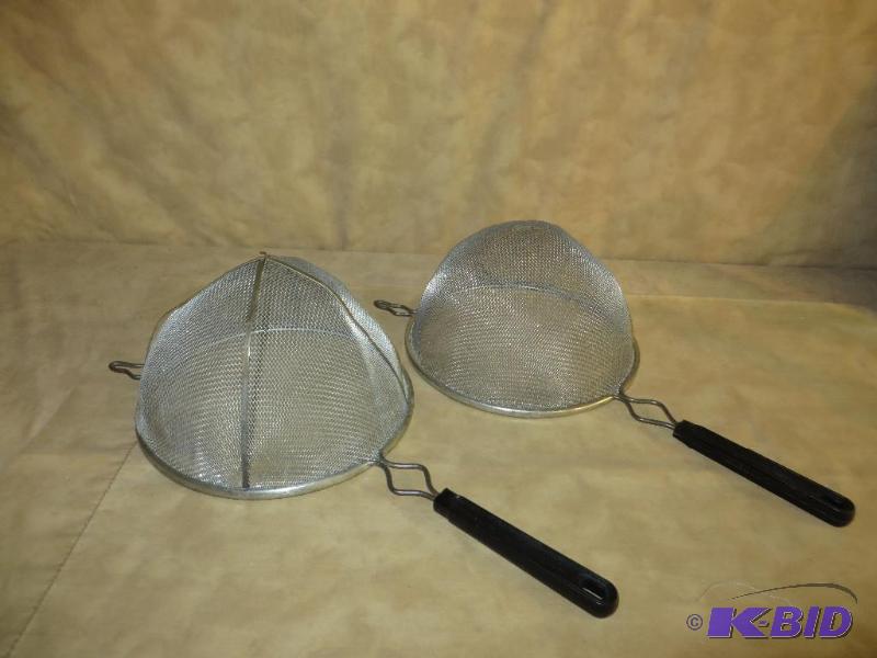 2 VINTAGE LARGE KITCHEN STRAINERS...