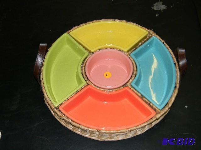 Multi-colored serving dish with wic...