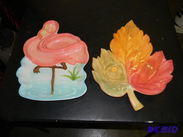 Lot of 2 serving platters - one lea...