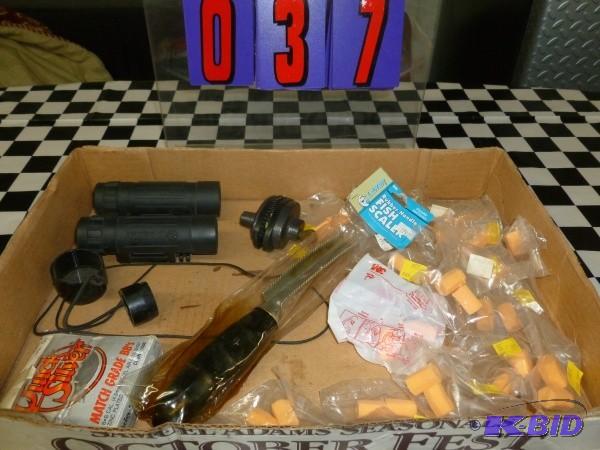Flat of misc. Fish scaler, ear plug...
