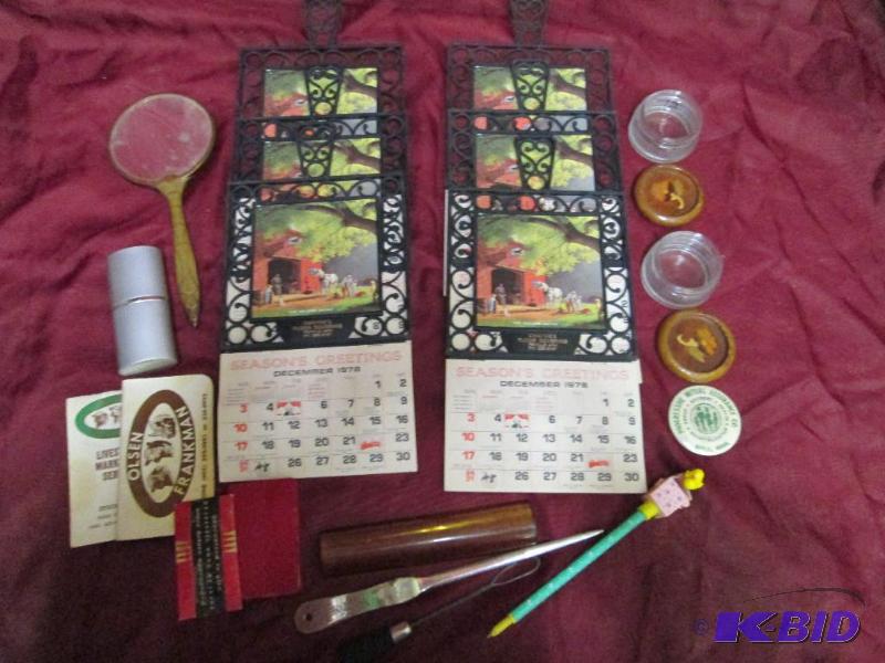 Lot of vintage calendars, jars, but...