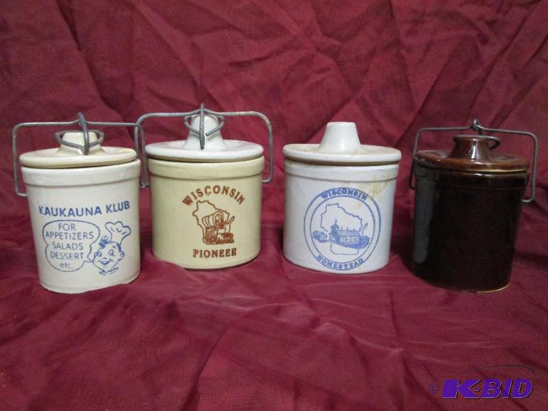 Lot of 4 vintage cheese crocks. Two...