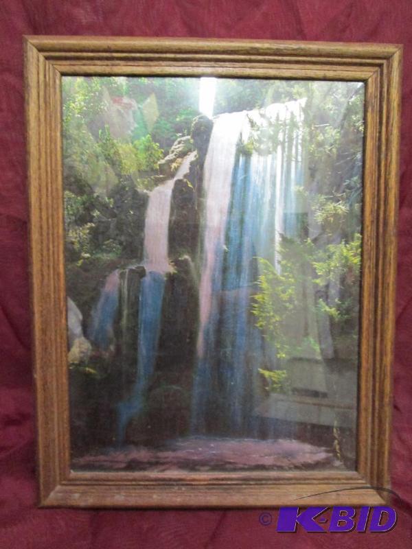 Vintage painting of a waterfall sce...