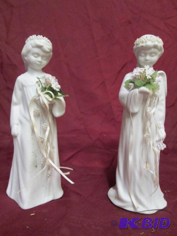 Pair of white porcelain angels with...