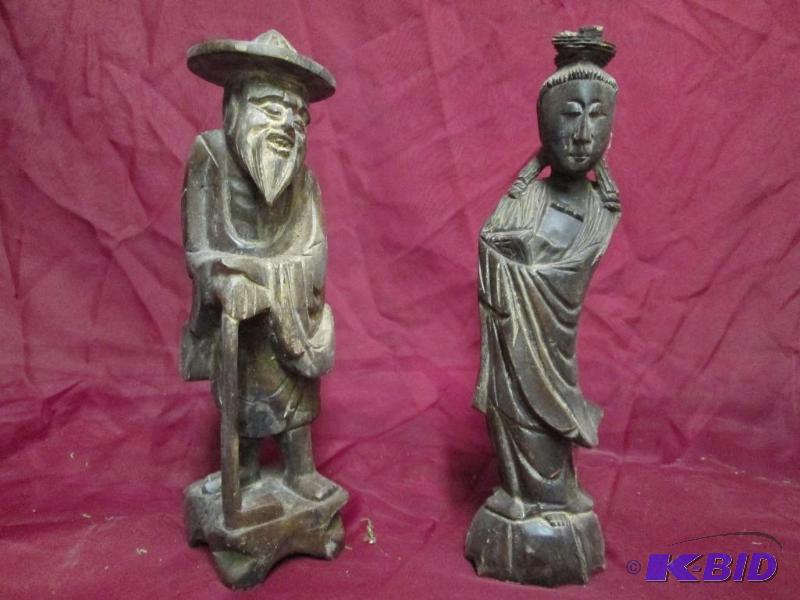 Pair of oriental wooden statues in ...