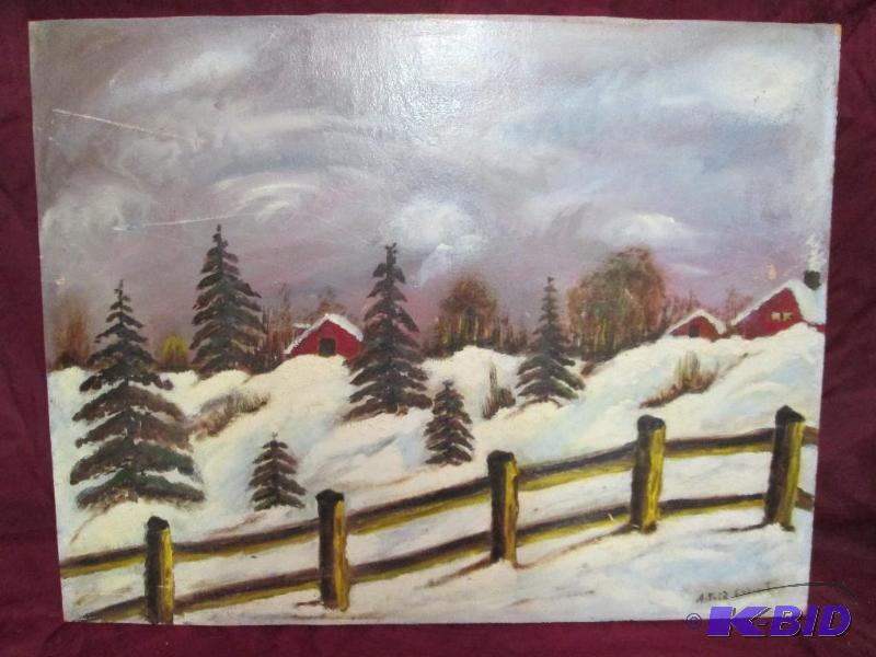 Very nice hand painted winter farm ...