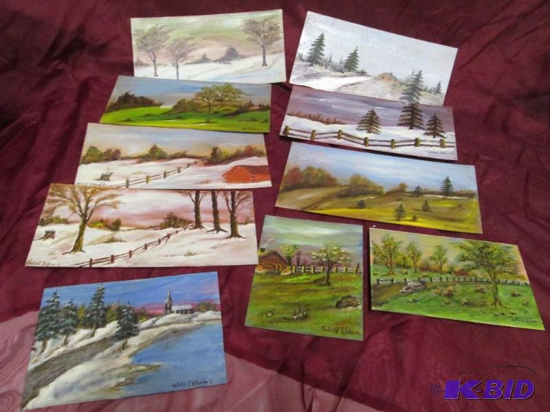 Lot of small unframed paintings of ...