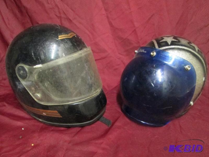 lot 21 image: Pair of motorcycle helmets. In grea...