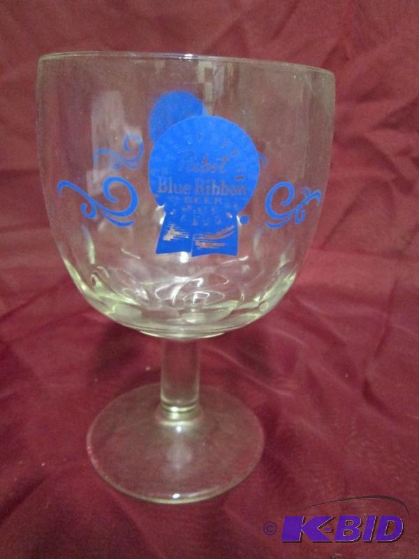 lot 34 image: Vintage Pabst Blue Ribbon stemmed b...