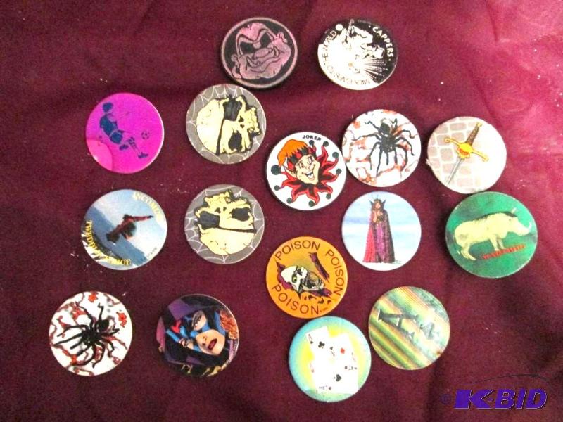 lot 39 image: Lot of 16 pogs including 2 slammers...