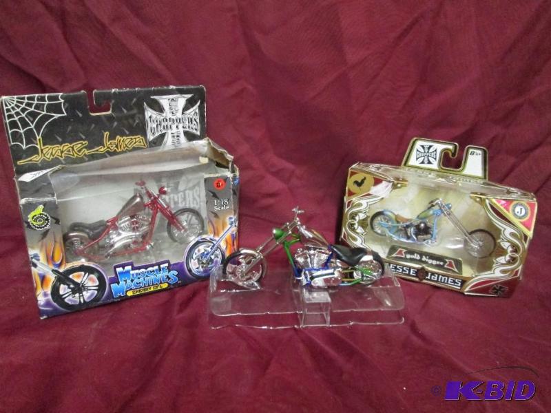 lot 4 image: Lot of 3 West Coast Chopper miniatu...