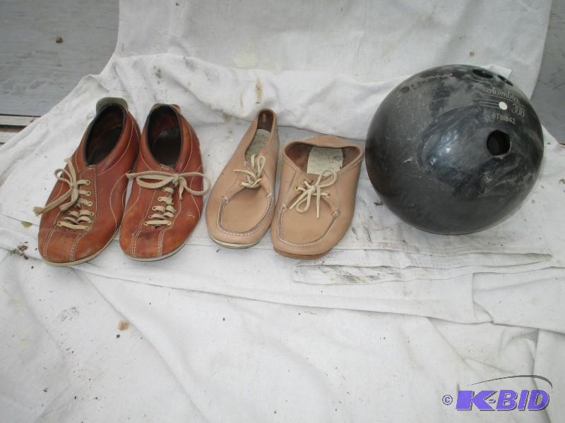 lot 102 image: 2 pair of bowling shoes & ball ...