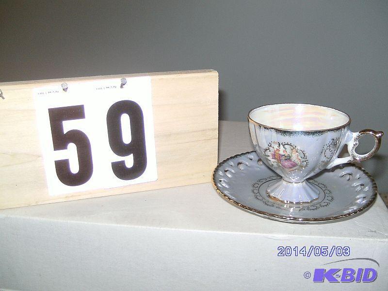 lot 59 image: China Teacup - Silver-blue with cen...