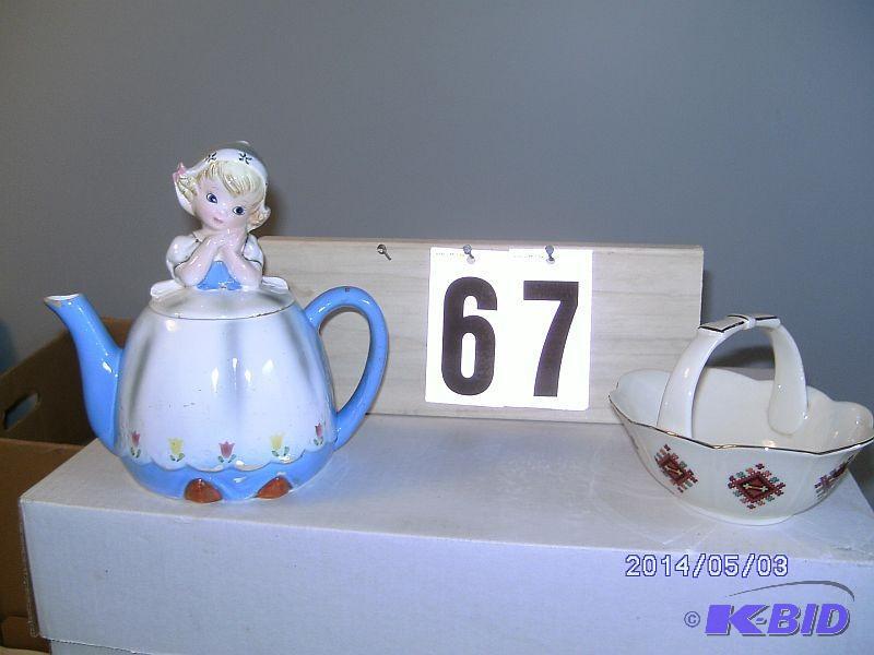 lot 67 image: Dutch Girl Teapot & ceramic bas...