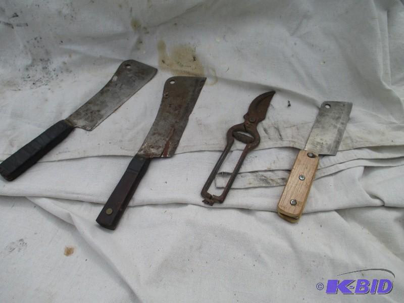 lot 90 image: Old machete type knives, one other ...