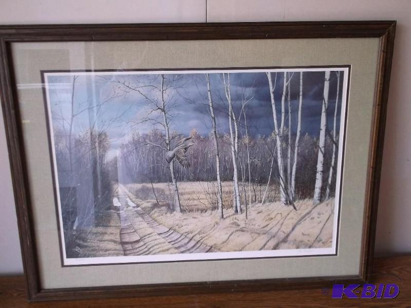 Beautiful print of 2 grouse flying ...