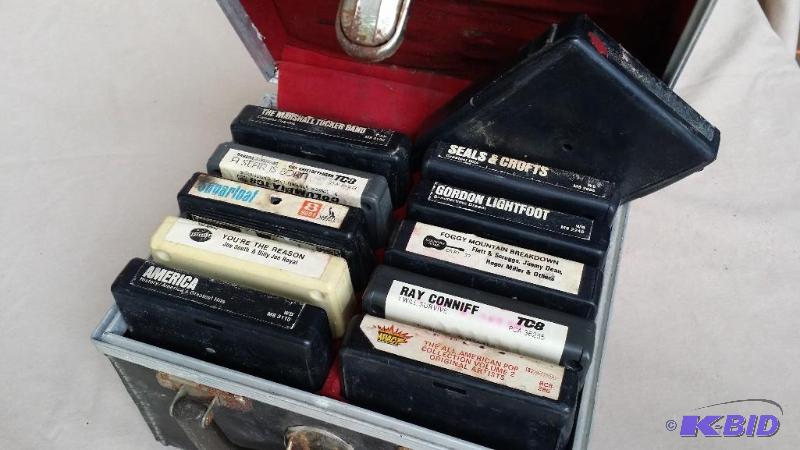 11 Eight track tapes with case, unk...