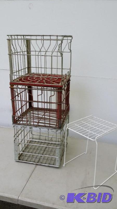 3 Metal milk crates and a flower ra...