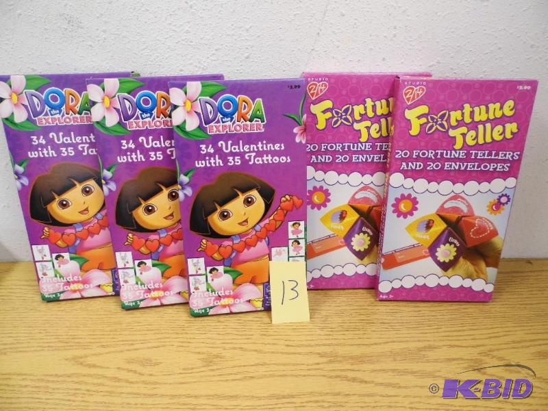 lot 13 image: 3 Boxes of Dora and 2 Forutne Teller Valentines